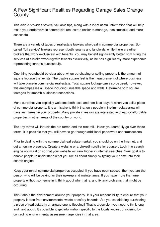 A Few Significant Realities Regarding Garage Sales Orange County