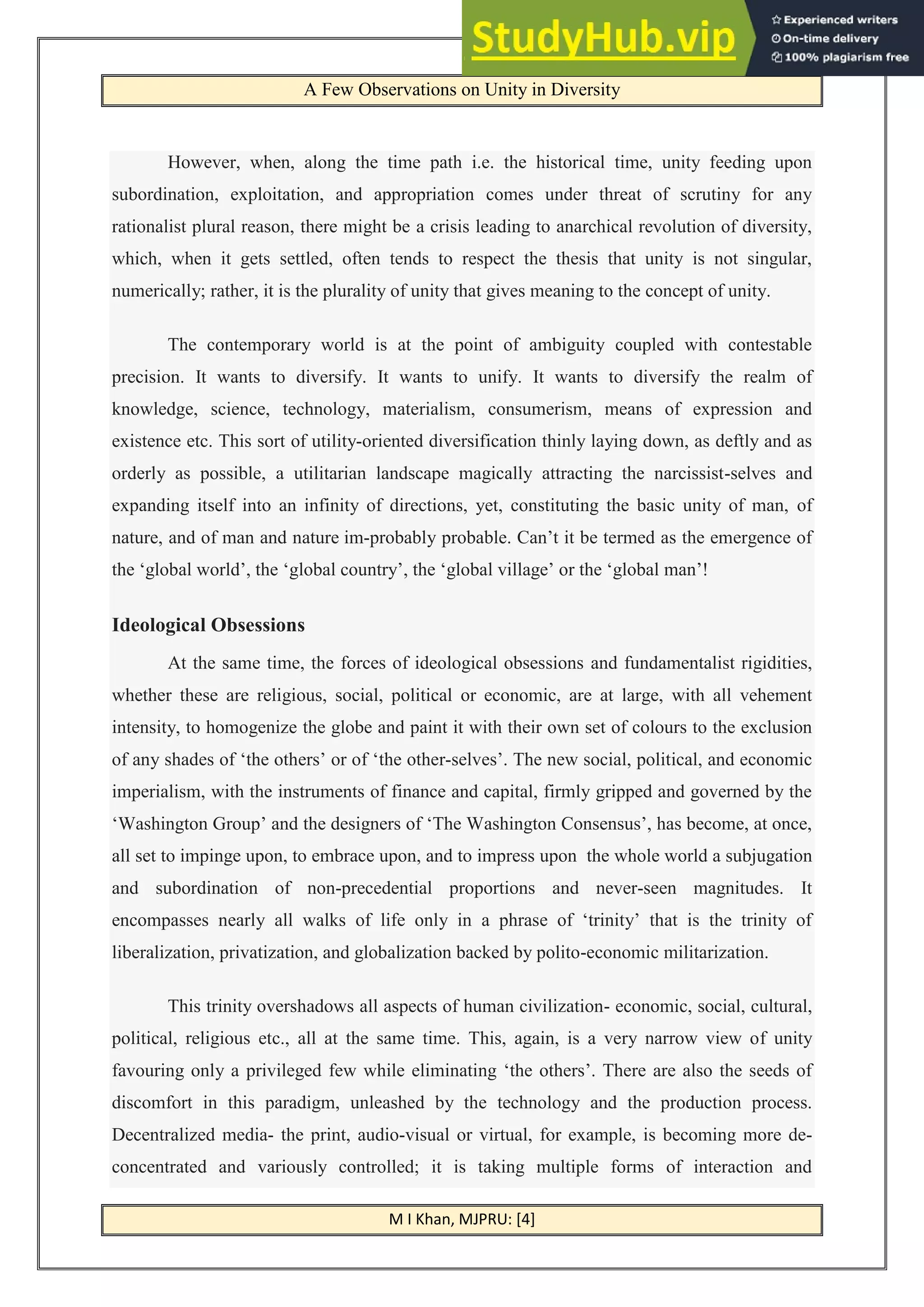 A Few Observations On Unity In Diversity | PDF