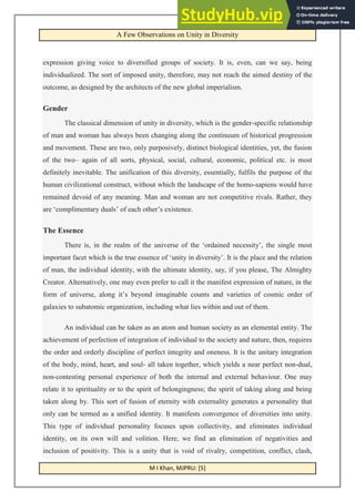 A Few Observations On Unity In Diversity | PDF