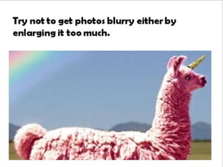Try not to get photos blurry either by
enlarging it too much.
 