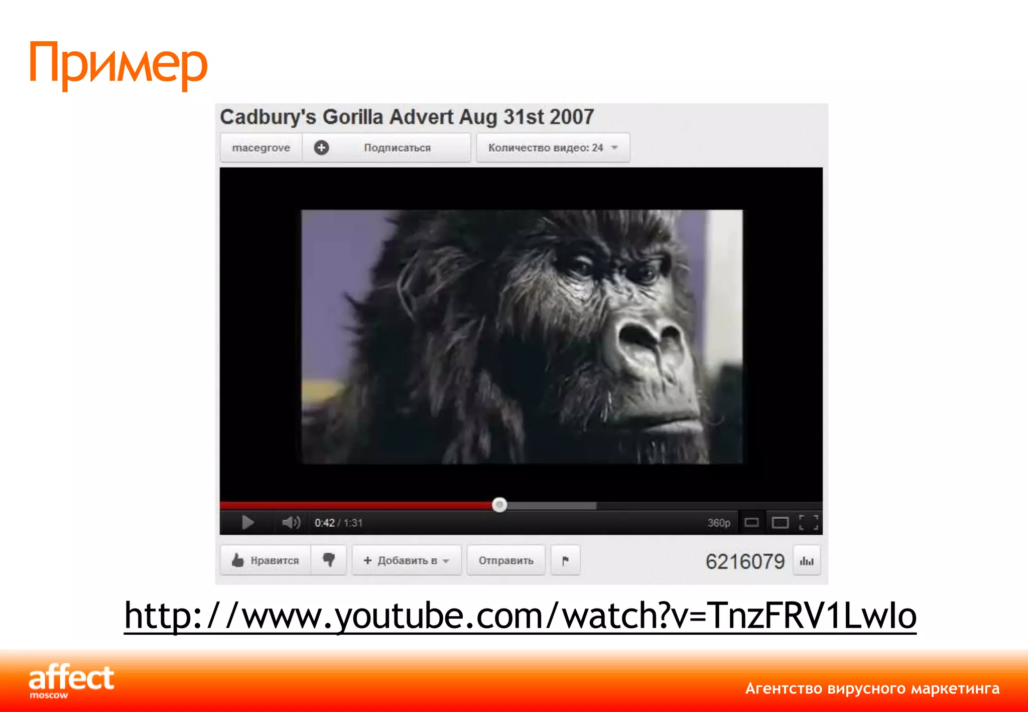 Пример




   http://www.youtube.com/watch?v=TnzFRV1LwIo
                                   Агентство вирусного маркетинга
 