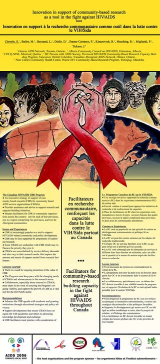 Innovation en support à la recherche communautaire comme outil dans la lutte contre le VIH/sida