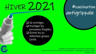 #vaccination
antigrippale
HIVER 2021
Campagne de promotion de la vaccination antigrippale
dans les instituts de formations paramédicales en Bourgogne-Franche-Comté
Automne 2021
 