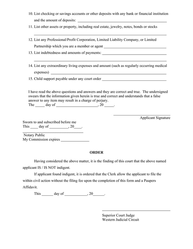 Indigency Form Example Affidavit Of Indigency With Sample Paupers Affidavit Clarke County ...