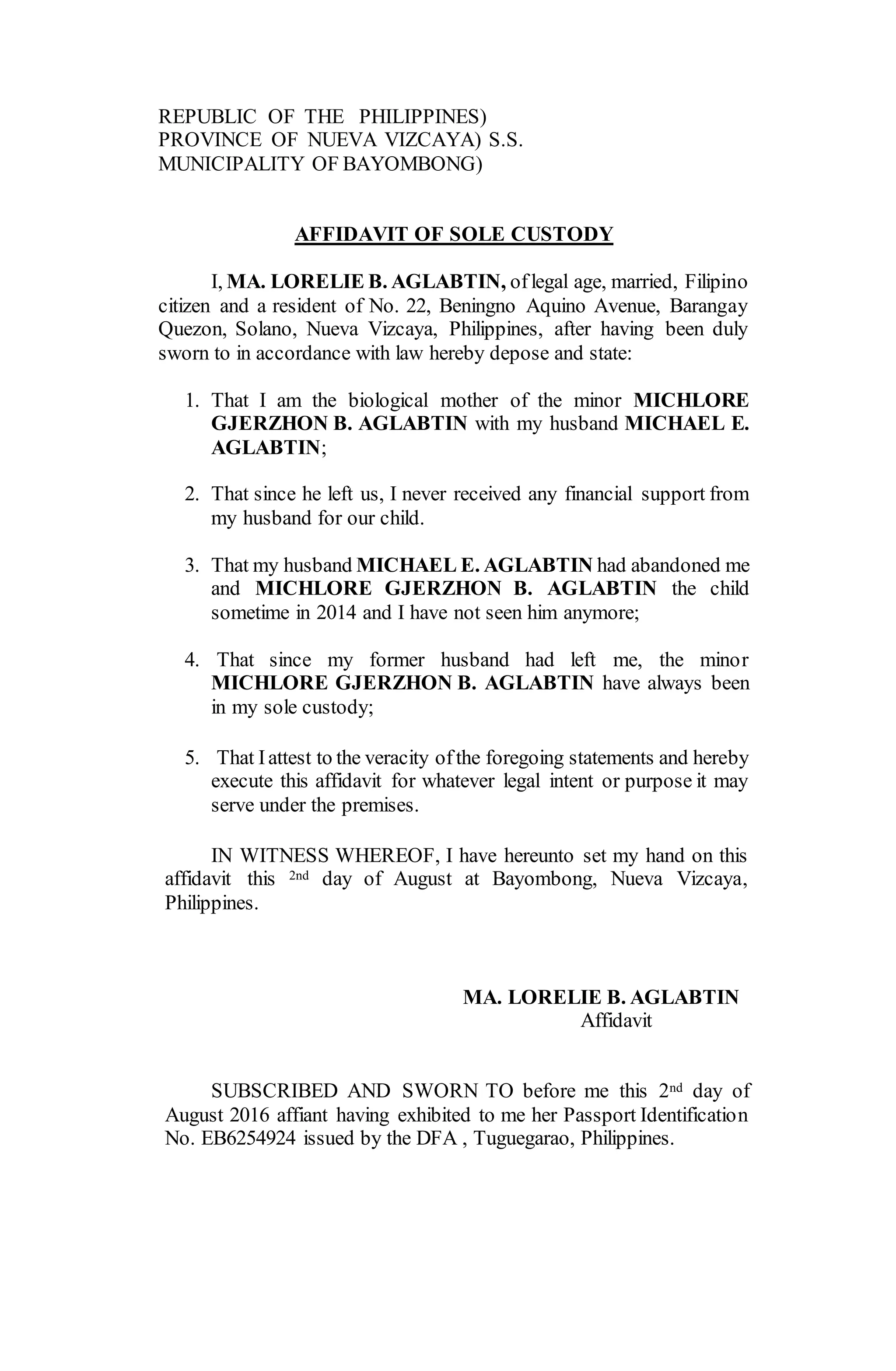 Affidavit Of Sole Custody DOCX affidavit-of-sole-custody-docx