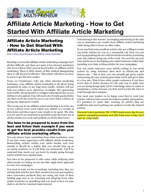 Affiliate Article Marketing How to Get Started With Affiliate Article