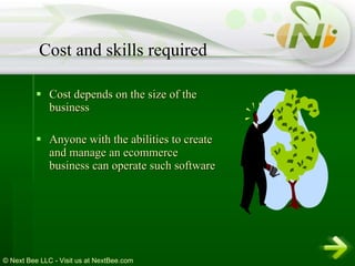 Cost depends on the size of the business Anyone with the abilities to create and manage an ecommerce business can operate such software Cost and skills required   