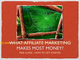 WHAT AFFILIATE MARKETING
  MAKES MOST MONEY?
   FREE GUIDE - HOW TO GET STARTED
 