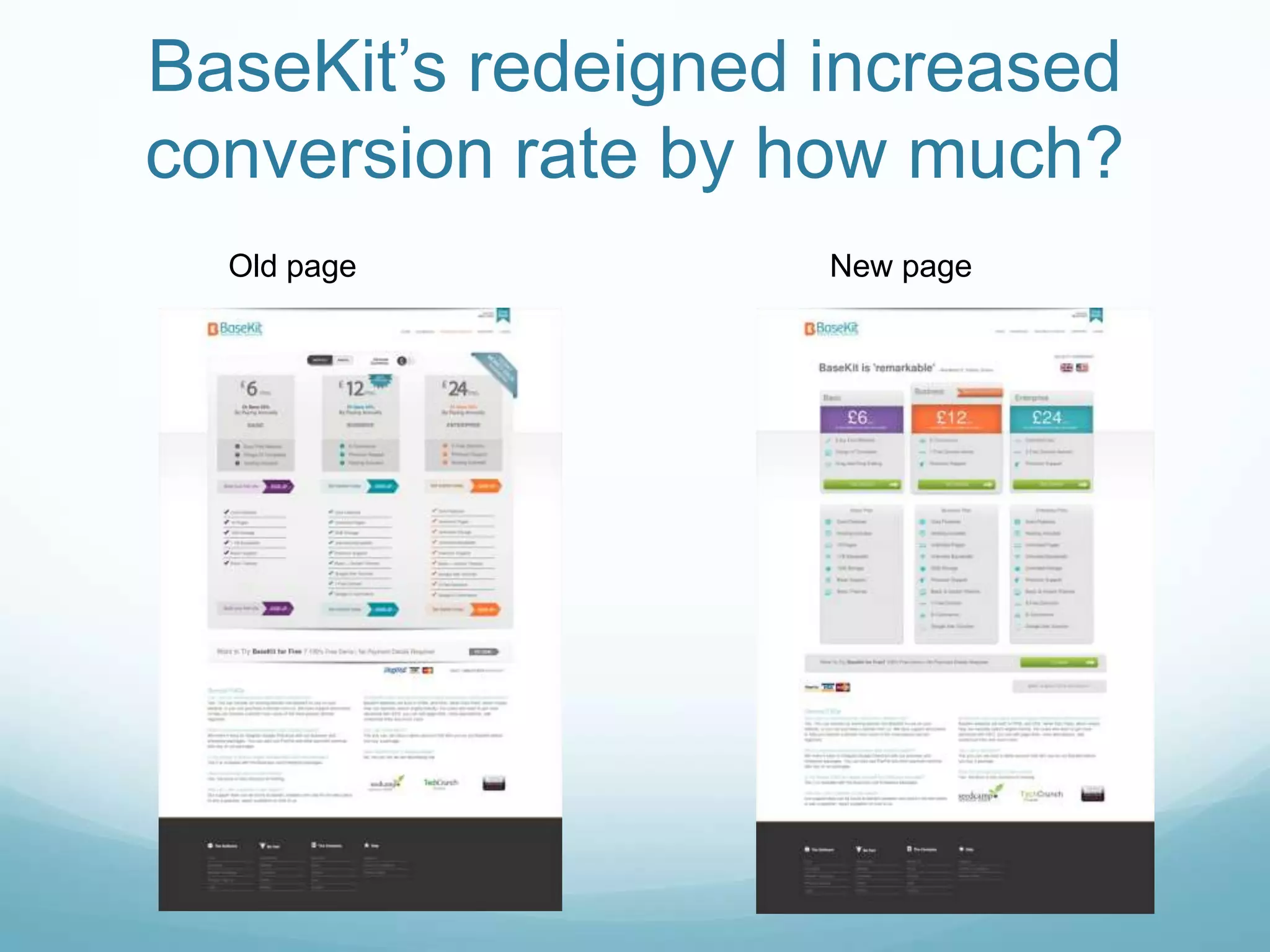 BaseKit’sredeigned increased conversion rate by how much?Old pageNew page