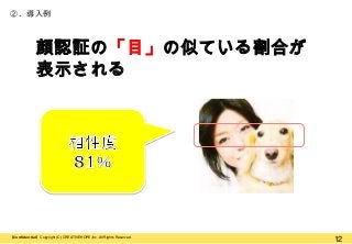 ②. 導入例

顔認証の「目」の似ている割合が
表示される

【Confidential】Copyright (C) CREATIVEHOPE,Inc. All Rights Reserved.

12

 