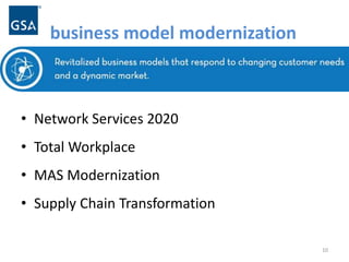 business model modernization 
• Network Services 2020 
• Total Workplace 
• MAS Modernization 
• Supply Chain Transformati...