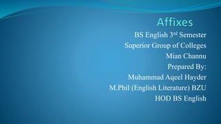 BS English 3rd Semester
Superior Group of Colleges
Mian Channu
Prepared By:
Muhammad Aqeel Hayder
M.Phil (English Literature) BZU
HOD BS English
 