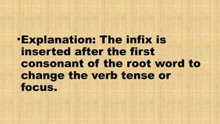 Infix Words. Examples Affixes are word parts (prefixes, suffixes, infixes) | PPTX