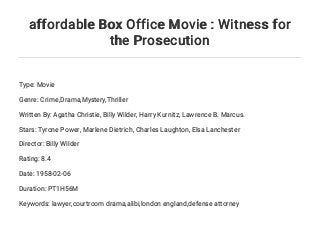 affordable Box Office Movie : Witness for the Prosecution