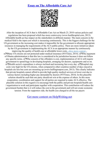 Affordable Care Act Essay | PDF | Health Insurance | Insurance