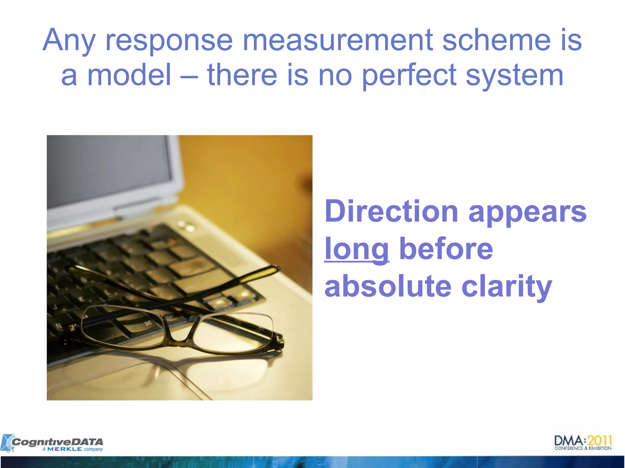 Any response measurement scheme is a model – there is no perfect system Direction appears  long  before absolute clarity 