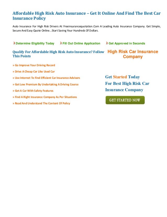 Affordable High Risk Auto Insurance Get It Online And