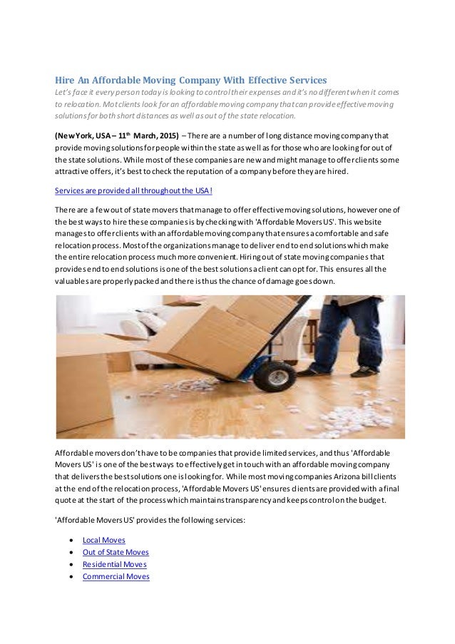 Hire An Affordable Moving Company With Effective Services