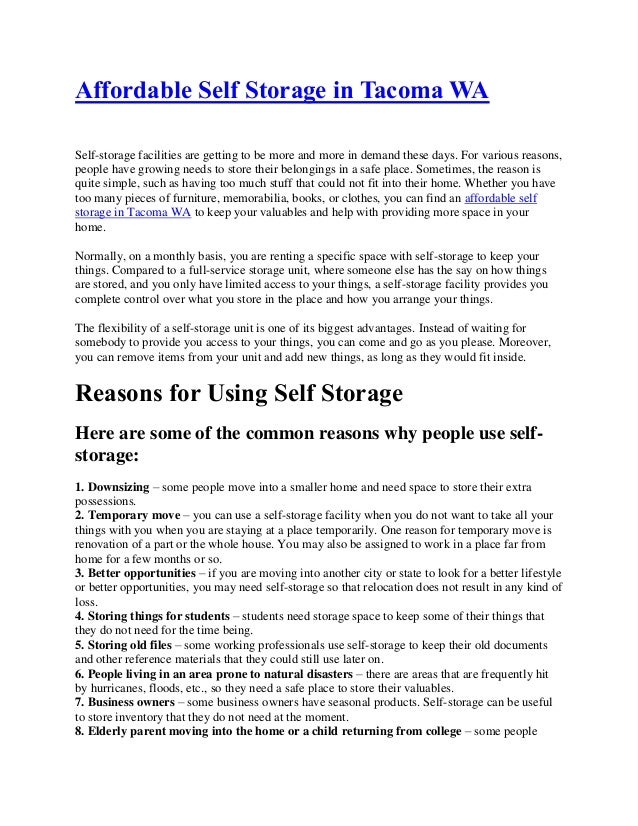 Affordable self storage in wa