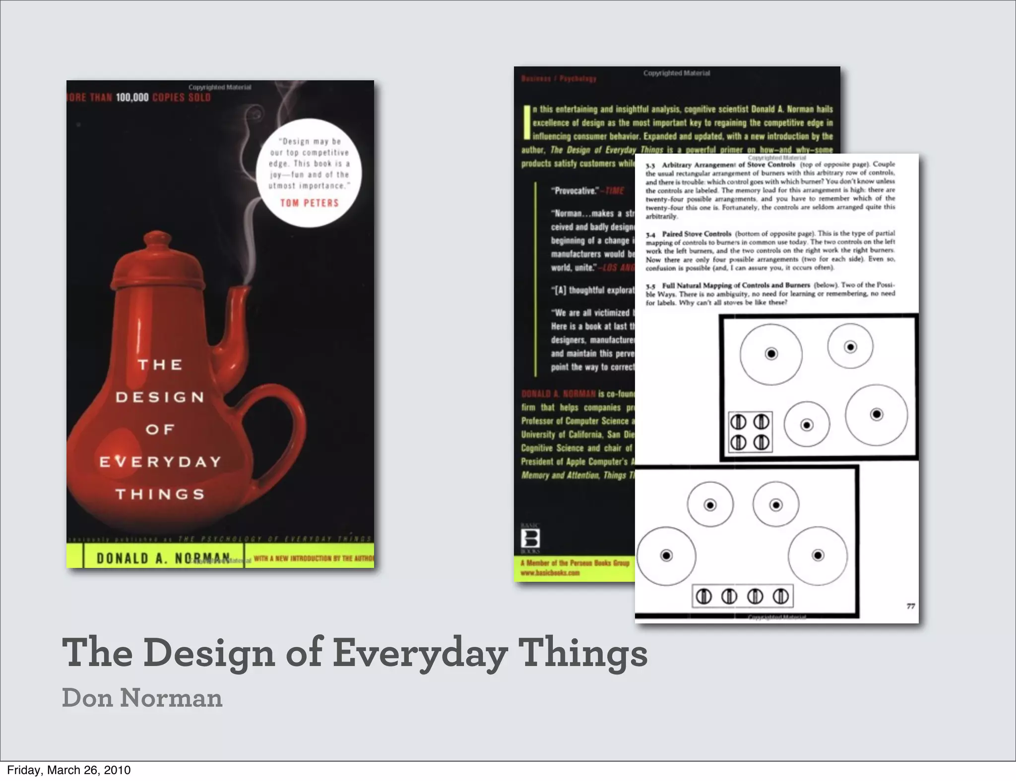 The Design of Everyday Things
         Don Norman

Friday, March 26, 2010
 