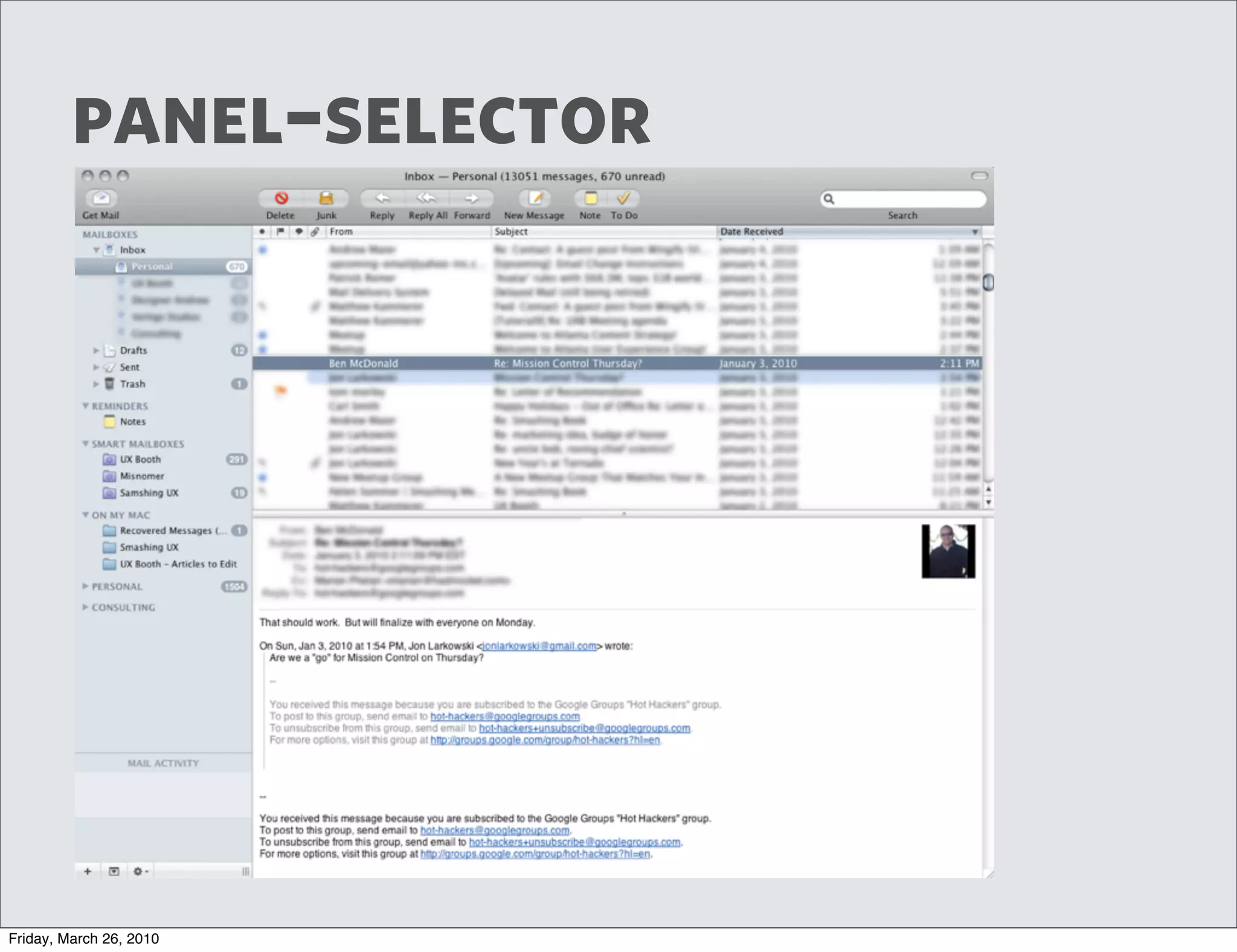 panel–selector




Friday, March 26, 2010
 