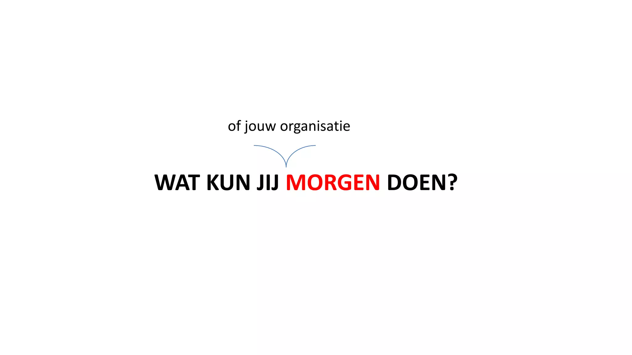 of jouw organisatie
WAT KUN JIJ MORGEN DOEN?
 