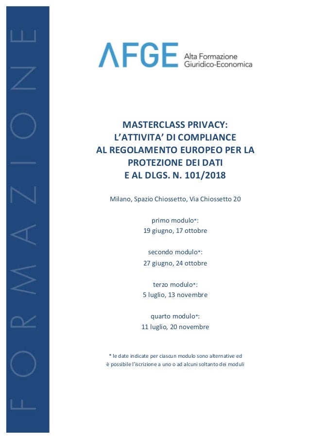 Masterclass Privacy Lattivita Di Compliance Al