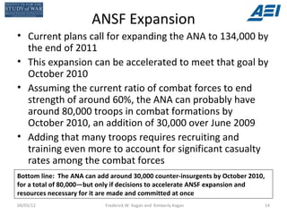 ANSF Expansion
• Current plans call for expanding the ANA to 134,000 by
  the end of 2011
• This expansion can be accelera...