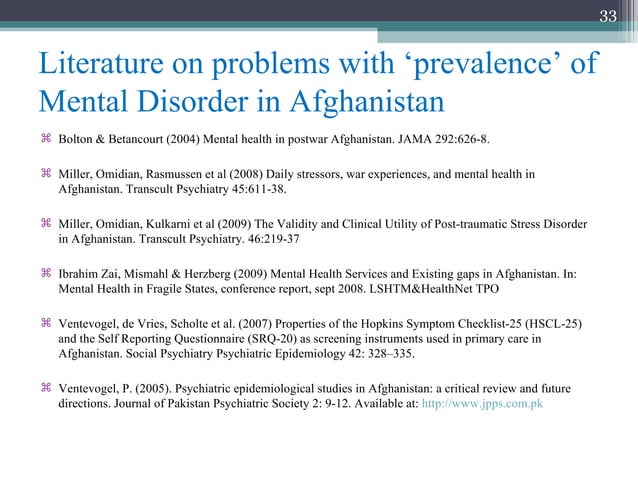 The Current Condition of Mental Health in Afghanistan: Integrating