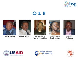 Q & R
Miloud KaddarPascal Ndiaye Mme Gueye
Ndeye Sophiétou
Marie Nome
Essoh Lattroh
Hugues
Tchibozo
 