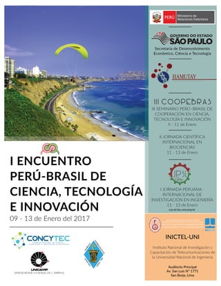 Afiche Oficial del COOPEBRAS-2017 - I Jornada Peruana-Internacional de Investigación en Ingeniería (JP3i) y Hamutay