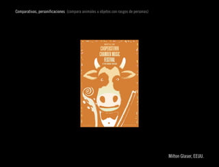 Comparativas, personificaciones (compara animales u objetos con rasgos de personas)




                                                                                                        
                                                                                      Milton Glaser, EEUU.
 