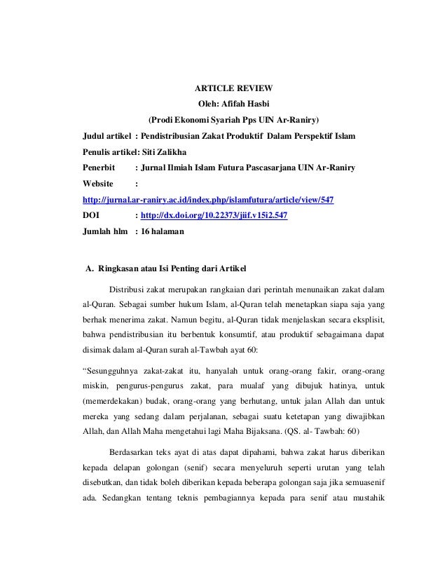 Afifah Hasbi Pendistribusian Zakat Produktif Dalam Perspektif Islam