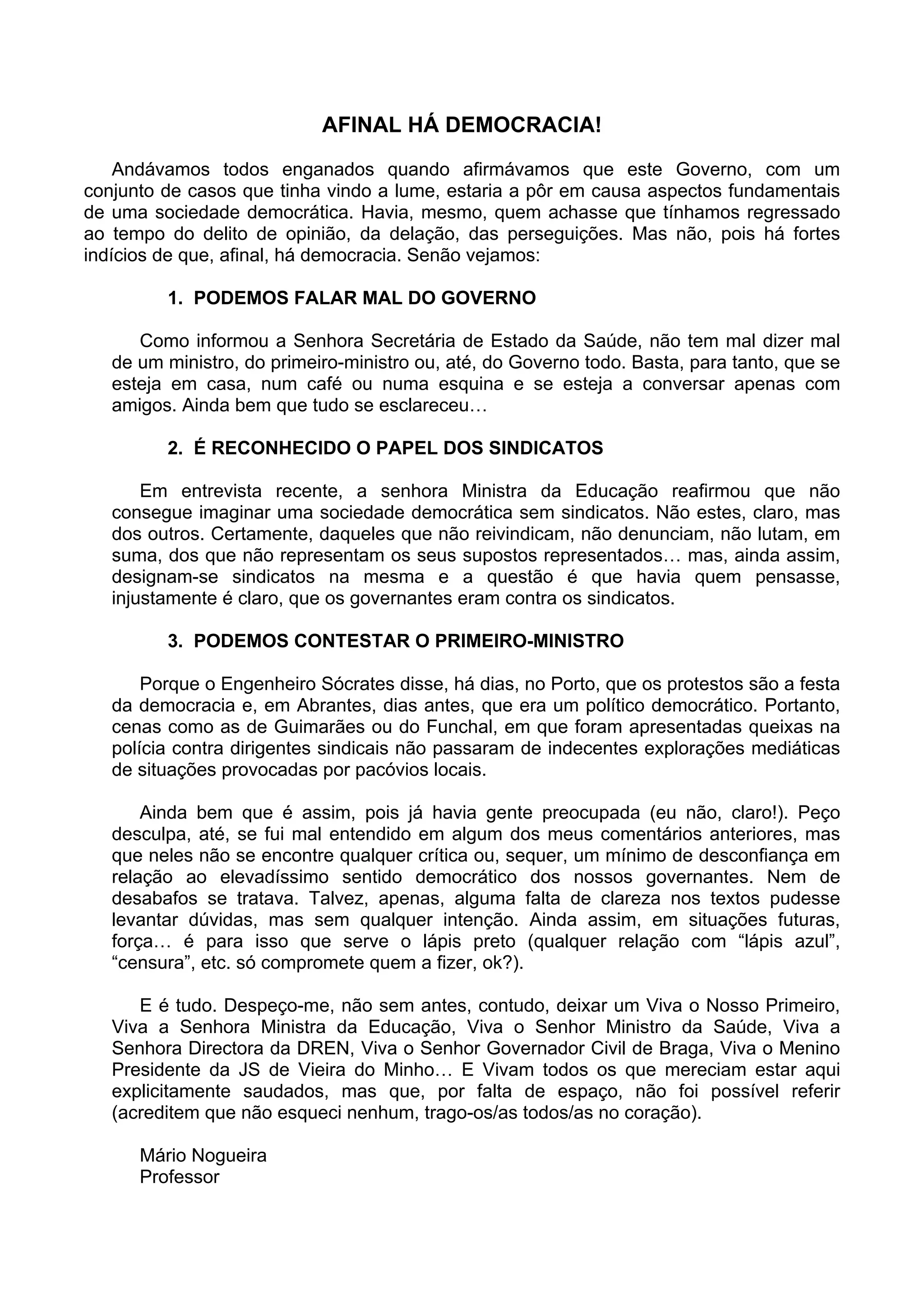 Afinal Há Democracia