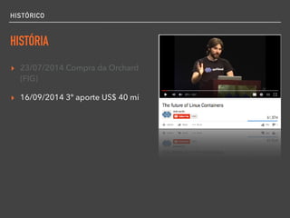 HISTÓRICO
HISTÓRIA
▸ 23/07/2014 Compra da Orchard
(FIG)
▸ 16/09/2014 3º aporte US$ 40 mi
 