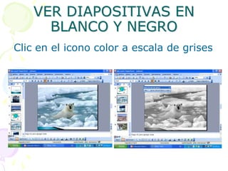 VER DIAPOSITIVAS EN BLANCO Y NEGROClic en el icono color a escala de grises 