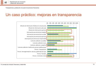 Departamento de innovación
                 y desarrollo internacional


         Transparencia y protección al usuario de servicios financieros




         Un caso práctico: mejoras en transparencia




IV Jornada de inclusión financiera y desarrollo                           15
 