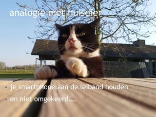 analogie met huisdier
• je smartphone aan de leiband houden
• en niet omgekeerd….
 