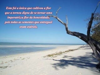 Esta foi a única que cultivou a flor
que a tornou digna de se tornar uma
imperatriz:a flor da honestidade,
pois todas as sementes que entreguei
eram estéreis.
 