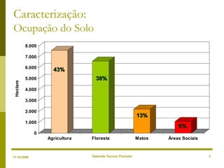Gabinete Técnico Florestal 3
Caracterização:
Ocupação do Solo
0
1.000
2.000
3.000
4.000
5.000
6.000
7.000
8.000
Hectares
Agricultura Floresta Matos Áreas Sociais
38%38%
43%43%
13%13%
6%6%
17-10-2008
 