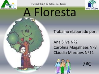 Escola E.B 2,3 de Caldas das Taipas



A Floresta
                       Trabalho elaborado por:

                       Ana Silva Nº2
                       Carolina Magalhães Nº8
                       Cláudia Marques Nº11

                                       7ºC
 
