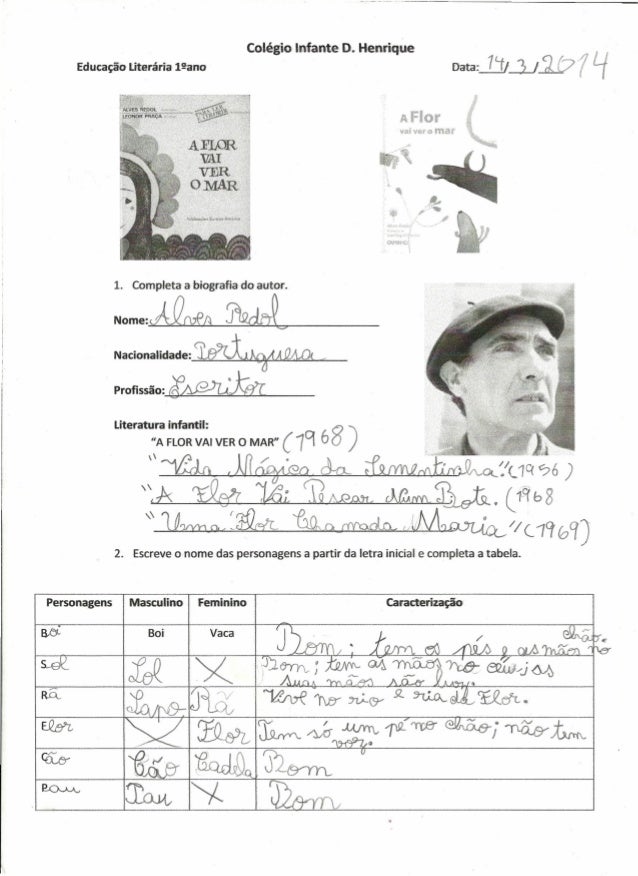 Colégio Infante D..Henrique
Educação üterária l!!ano
A Flor
fJii!'t~HO{

Nadonalidade: ~~A0kO< _
. Profissão:~
1. Completa...