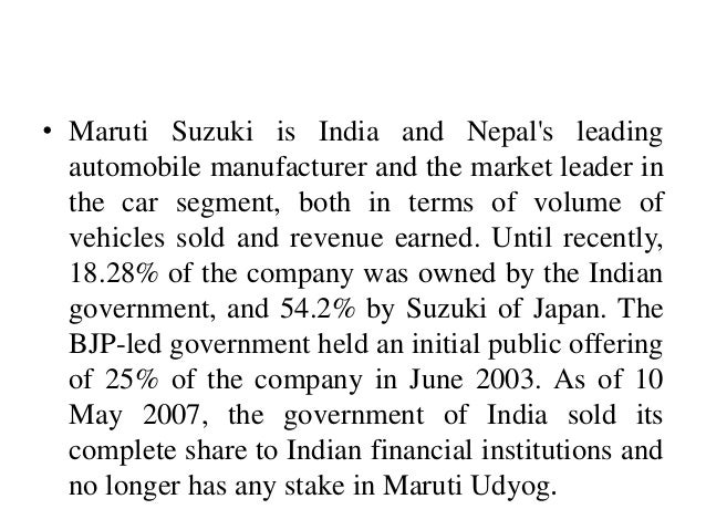 Maruti Suzuki Government Stake Maruti Suzuki Government Stake