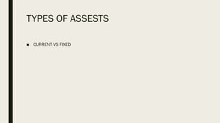 ■ CURRENT VS FIXED
TYPES OF ASSESTS
 