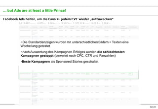 … but Ads are at least a little Prince!
Facebook Ads helfen, um die Fans zu jedem EVT wieder „aufzuwecken“

• Die Standard...