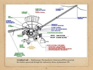 3-GalileoCraft … Radioisotope Thermoelectric Generators(RTGs) powered
the Galileo spacecraft through the radioactive decay of plutonium-238.


                                   32
 