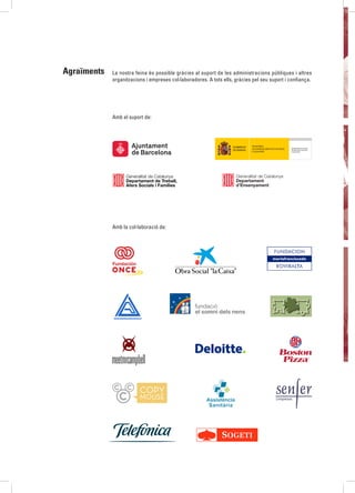 La nostra feina és possible gràcies al suport de les administracions públiques i altres
organitzacions i empreses col·laboradores. A tots ells, gràcies pel seu suport i confiança.
Amb el suport de:
Amb la col·laboració de:
Agraïments
GOBIERNO
DE ESPAÑA
MINISTERIO
DE SANIDAD, SERVICIOS SOCIALES
E IGUALDAD
SECRETARÍA DE ESTADO
DE SERVICIOS SOCIALES
E IGUALDAD
COPY
MOUSE
 