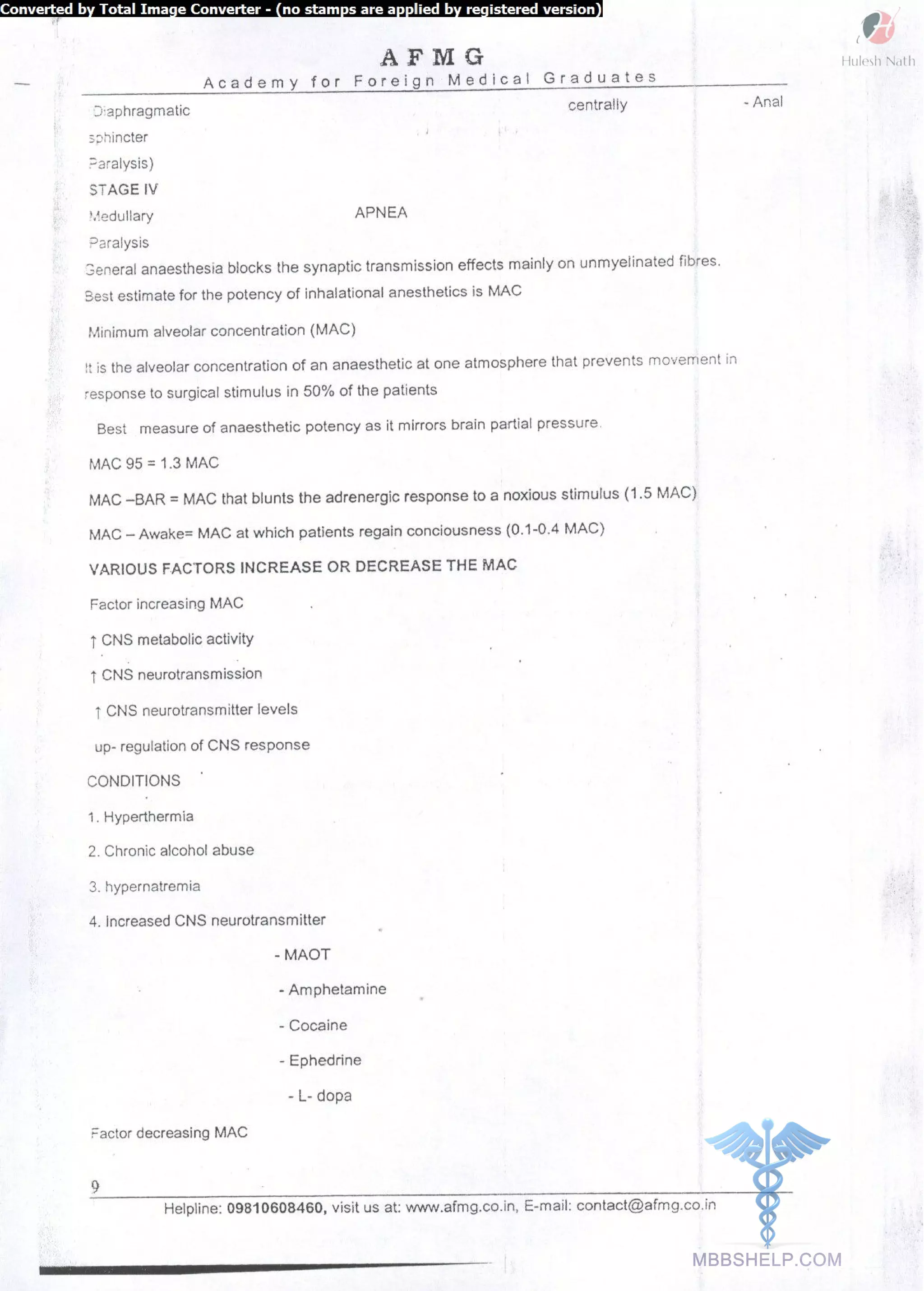 General anaesthesia AFMG Notes | PDF
