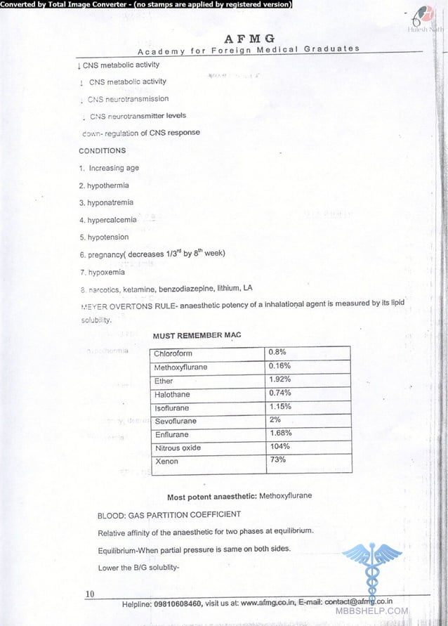 General anaesthesia AFMG Notes | PDF