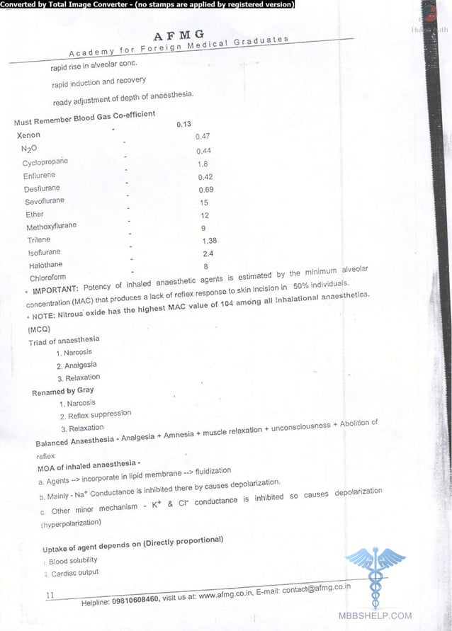 General anaesthesia AFMG Notes | PDF